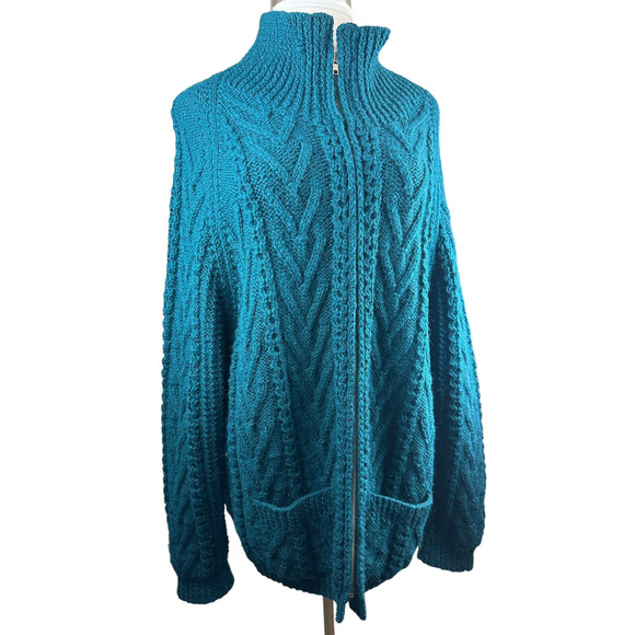 An Irish Traditional Handknit Cardigan Fisherman Sweater Pure New Wool Ireland - Picture 2 of 16
